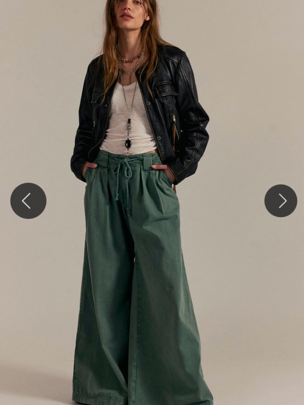 Free People Julien Wide Leg Chino Trouser Pants in Green - Picture 1 of 12